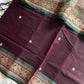 Coffee brown Kanchi cotton saree with dark green border and thread-woven pallu – House of Thansha