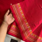 Red handloom Kanchi cotton saree with intricate multicoloured threadwork pallu and border – House of Thansha