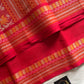 Red handloom Kanchi cotton saree with intricate multicoloured threadwork pallu and border – House of Thansha