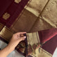 Dark maroon handloom Kanchi cotton saree with zari annam motifs and rich zari pallu – House of Thansha