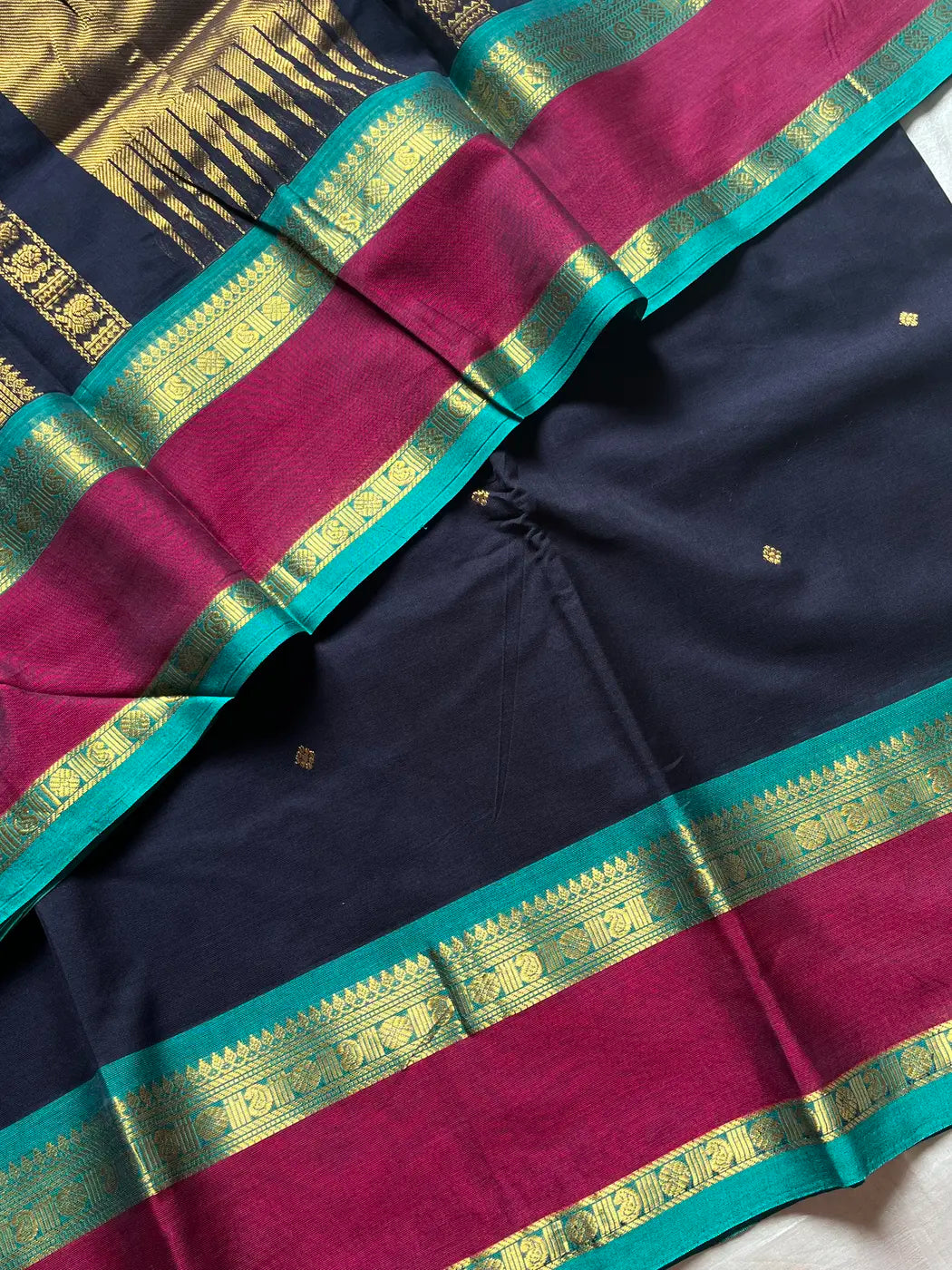 Throne Edit – Dark Blue 120 Counts Mercerised Kanchi Cotton Saree