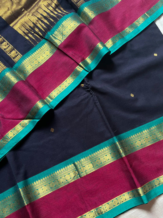Throne Edit – Dark Blue 120 Counts Mercerised Kanchi Cotton Saree