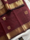 Dark maroon handloom Kanchi cotton saree with zari annam motifs and rich zari pallu – House of Thansha