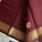 Dark maroon handloom Kanchi cotton saree with zari annam motifs and rich zari pallu – House of Thansha