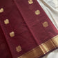 Dark maroon handloom Kanchi cotton saree with zari annam motifs and rich zari pallu – House of Thansha