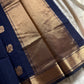 Dark blue handloom Kanchi cotton saree with sari annam motifs and zari woven pallu – House of Thansha