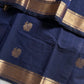 Dark blue handloom Kanchi cotton saree with sari annam motifs and zari woven pallu – House of Thansha
