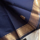 Dark blue handloom Kanchi cotton saree with sari annam motifs and zari woven pallu – House of Thansha