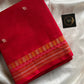 Red handloom Kanchi cotton saree with intricate multicoloured threadwork pallu and border – House of Thansha