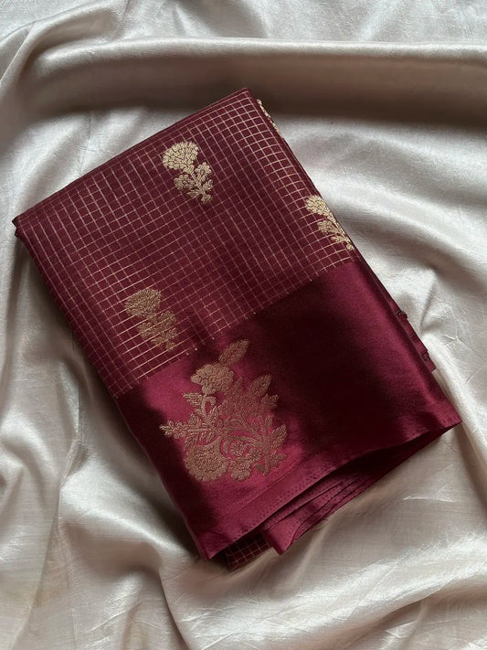 Banarasi Crepe Silk Saree – Cocoa Maroon