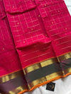 Rani pink Zari Checks Kanchi Cotton Saree | House of Thansha