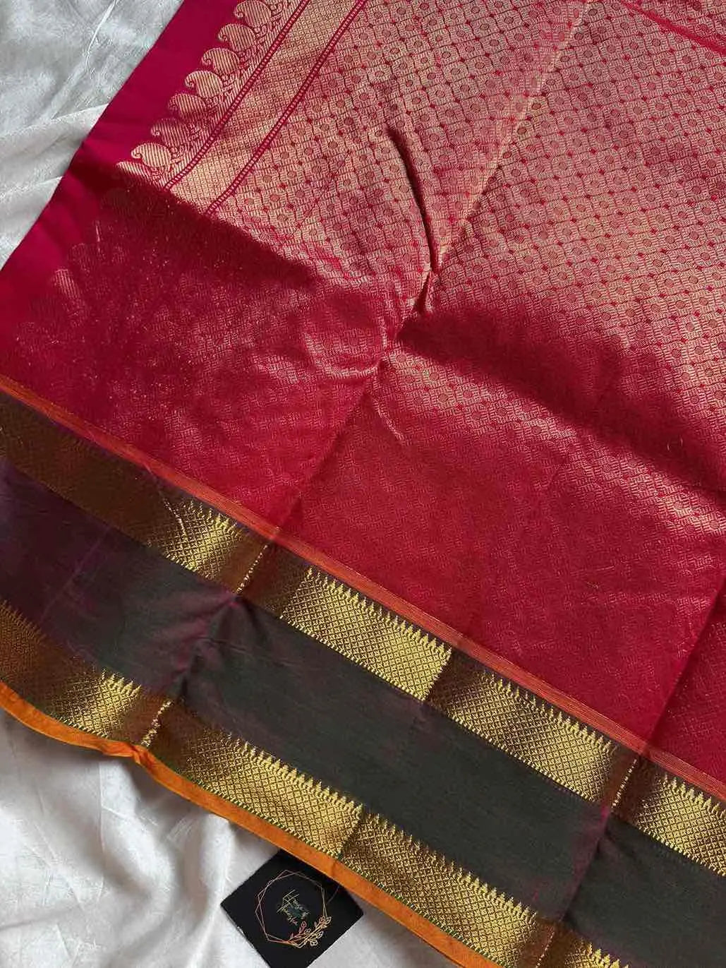 Rani pink Zari Checks Kanchi Cotton Saree | House of Thansha