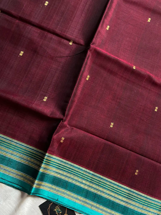 Vegan Silk Saree – Maroon & Blue | Handloom Art Silk