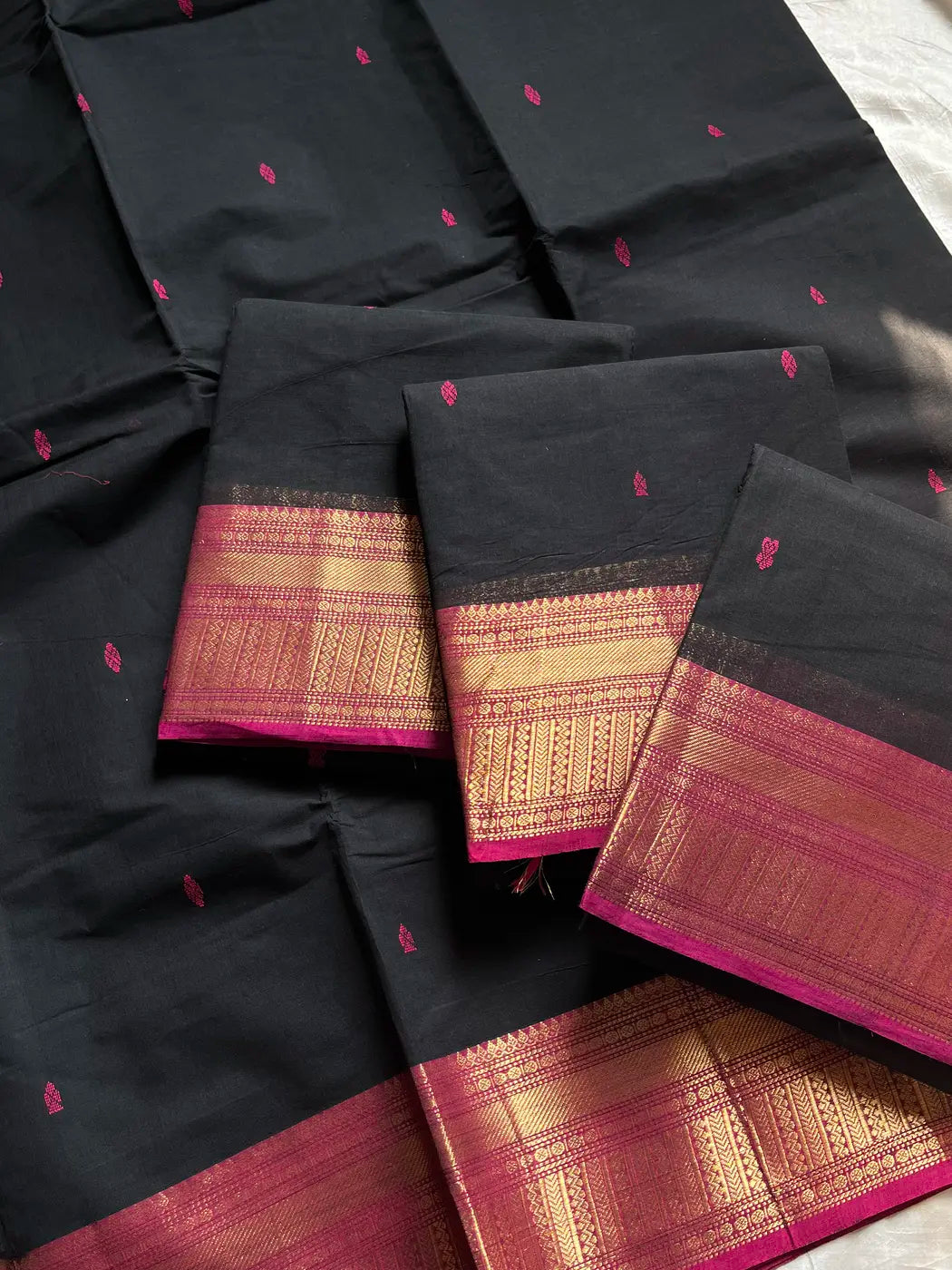Subtle Weaves | Black & Pink Chettinadu Cotton Saree