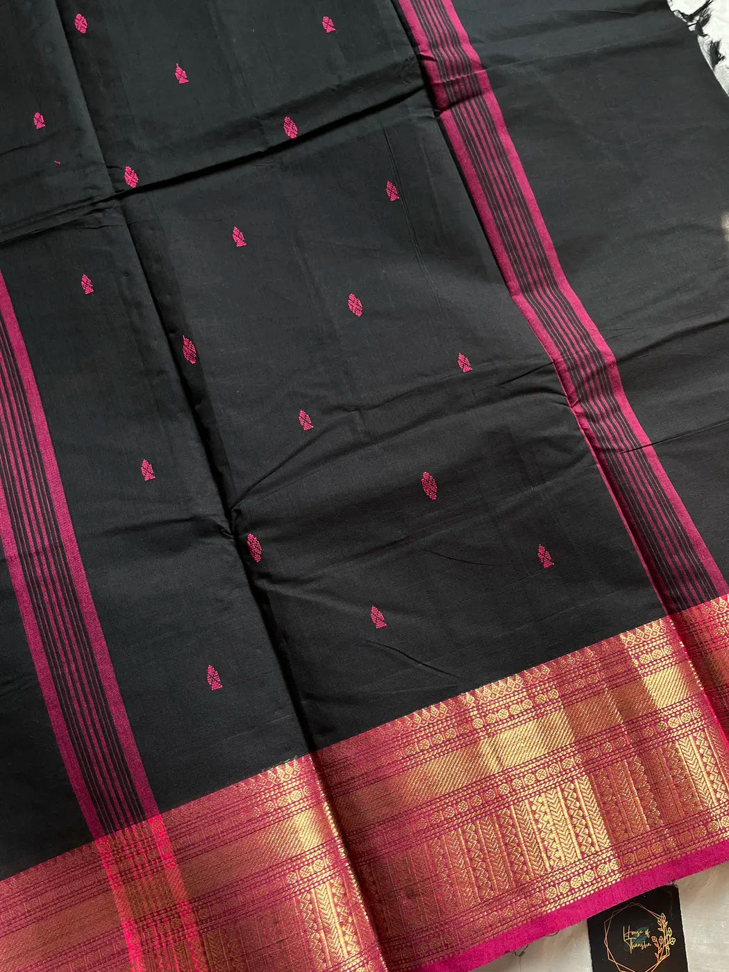 Subtle Weaves | Black & Pink Chettinadu Cotton Saree