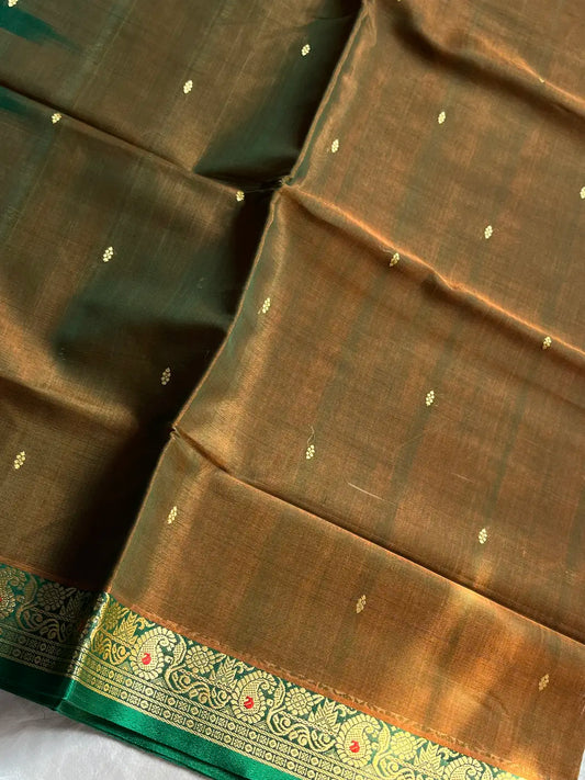 Vegan Silk Saree – Dual shaded Green Handloom Art Silk