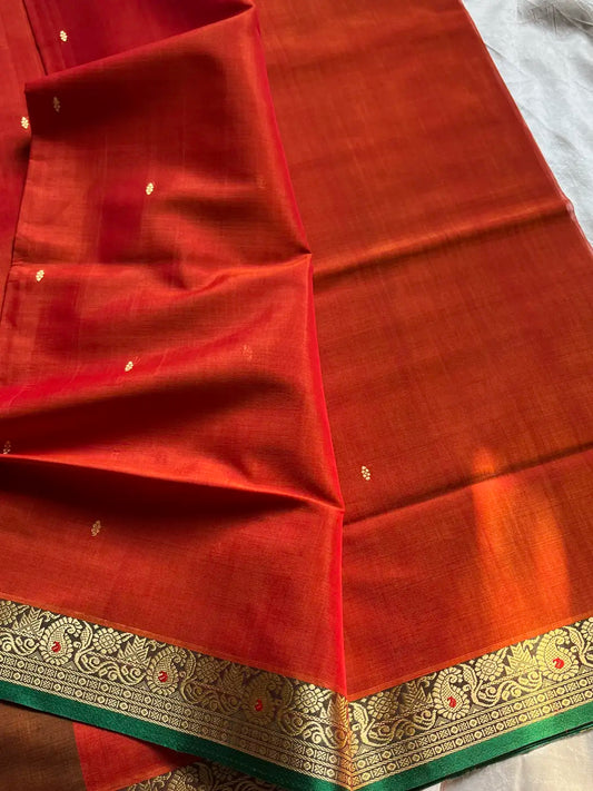 Vegan Silk Saree – Burnt Orange Handloom Art Silk