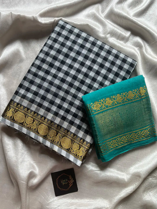 Black & White Kattam - Chettinadu Cotton saree