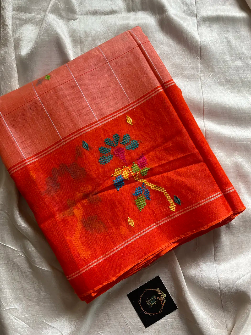 Chedibutta Saree - Handloom Vegan Art Silk - Orange