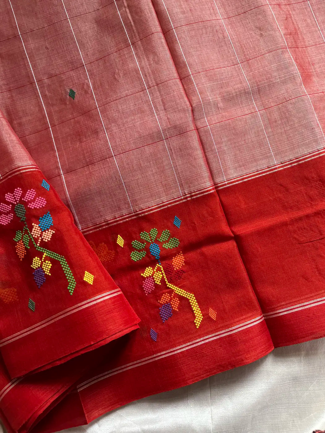 Chedibutta Saree - Handloom Vegan Art Silk - Rust orange