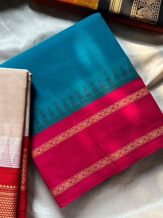 Maragatham – Blue Korvai Chettinadu Cotton Saree