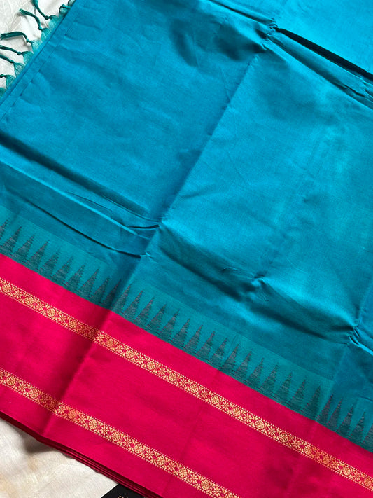Maragatham – Blue Korvai Chettinadu Cotton Saree