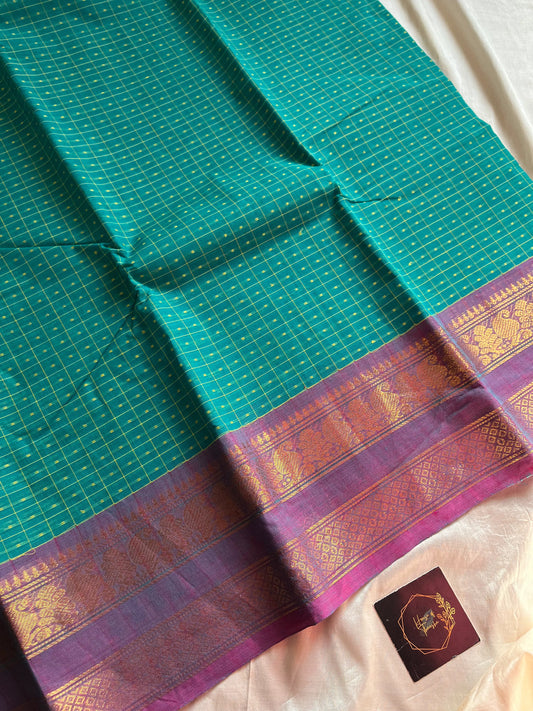 Sky blue Chettinadu cotton saree with Aayiram Butta checks and zari border – Classic Checks Edit by House of Thansha