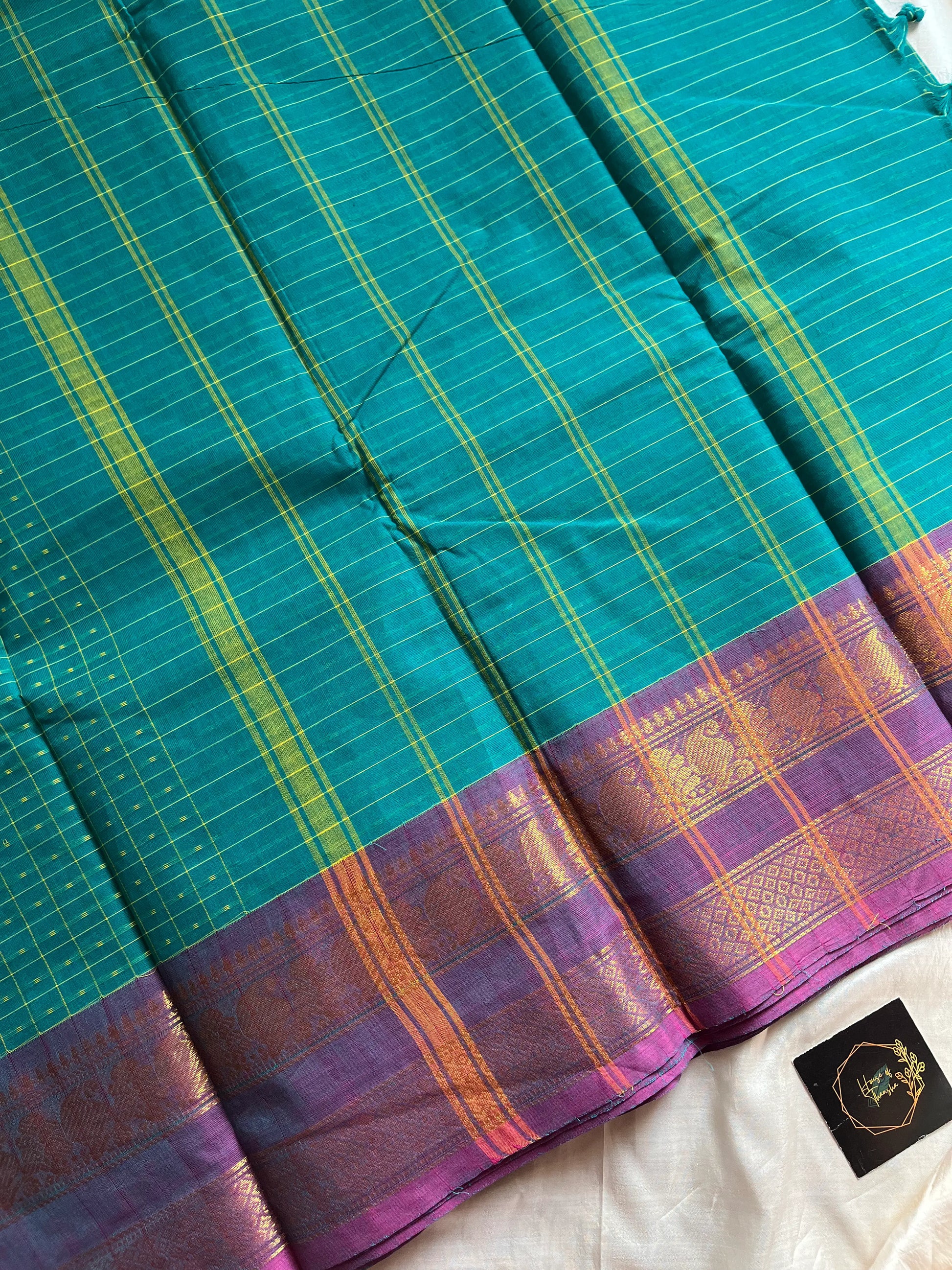 Sky blue Chettinadu cotton saree with Aayiram Butta checks and zari border – Classic Checks Edit by House of Thansha