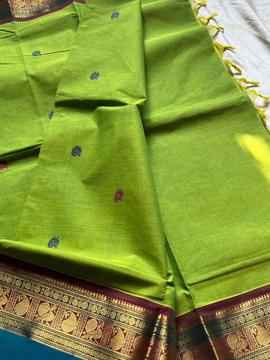 Throne Edit – Parrot Green Kanchi Cotton Saree