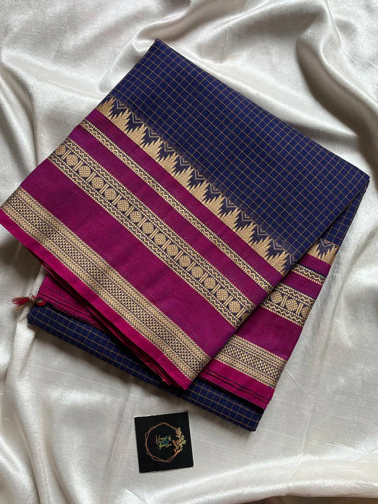 Royal Kattam – Royal Blue Chettinadu Cotton Saree