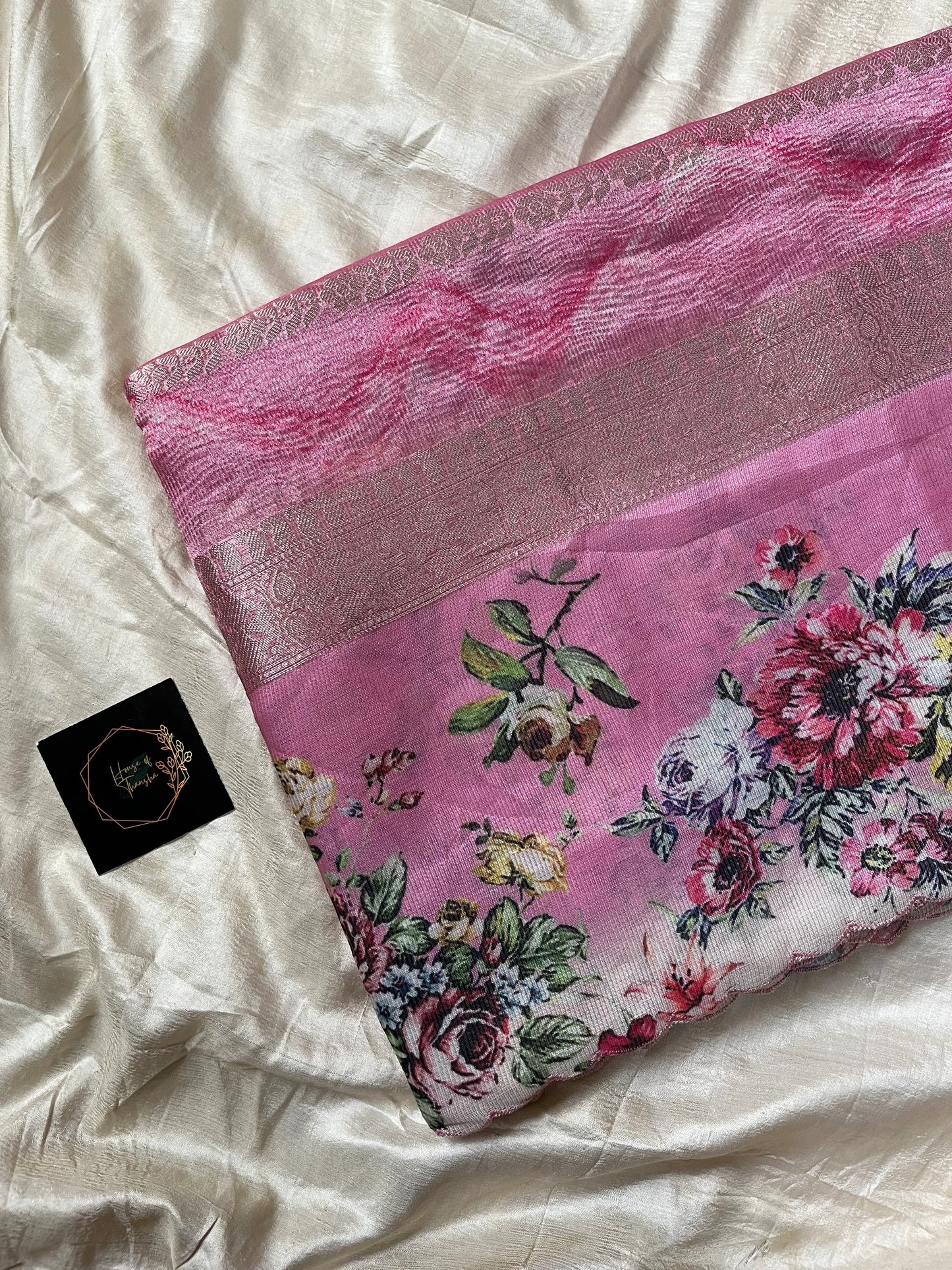 Soft Tissue Edit – Pink Tissue Saree with Scalloped Border & Zari Work