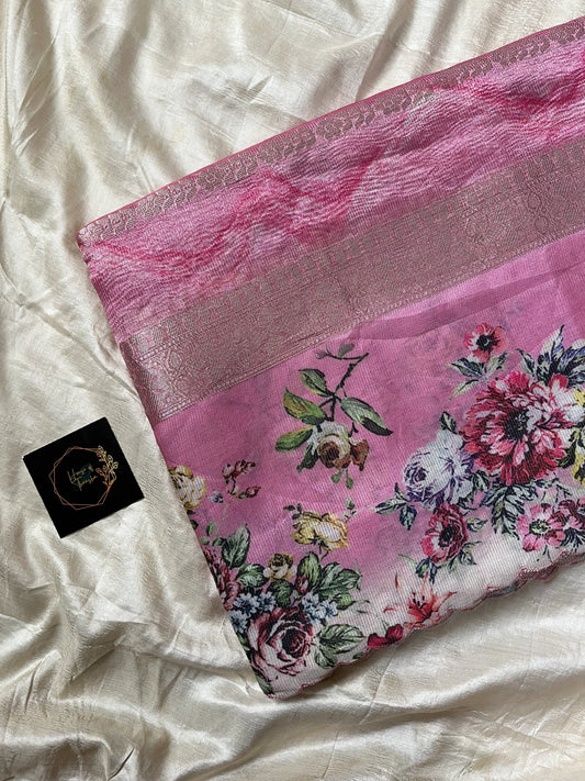 Soft Tissue Edit – Pink Tissue Saree with Scalloped Border & Zari Work