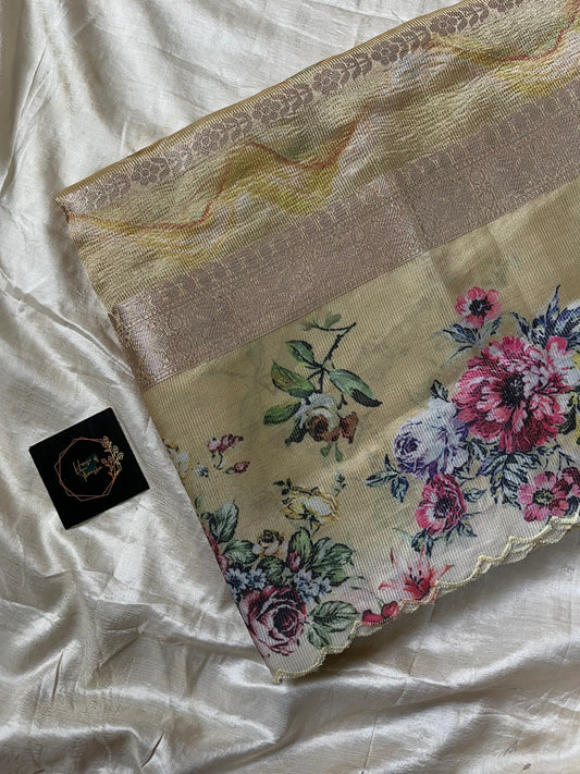 Soft Tissue Edit – Yellow Tissue Saree with Scalloped Border & Zari Work