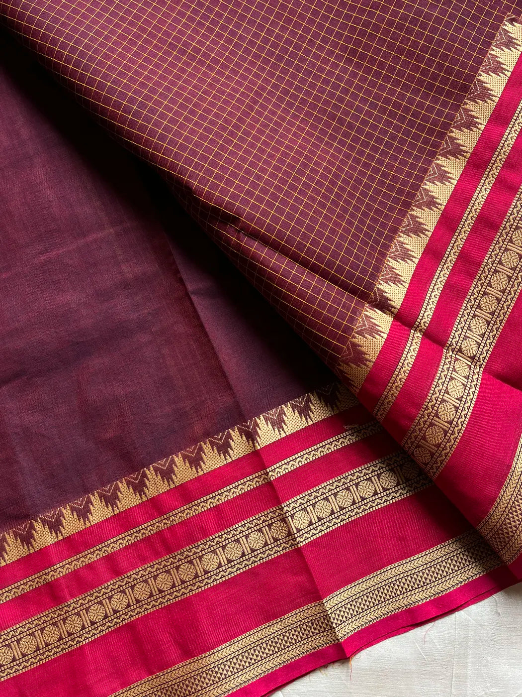 Royal Kattam – Maroon Chettinadu Cotton Saree