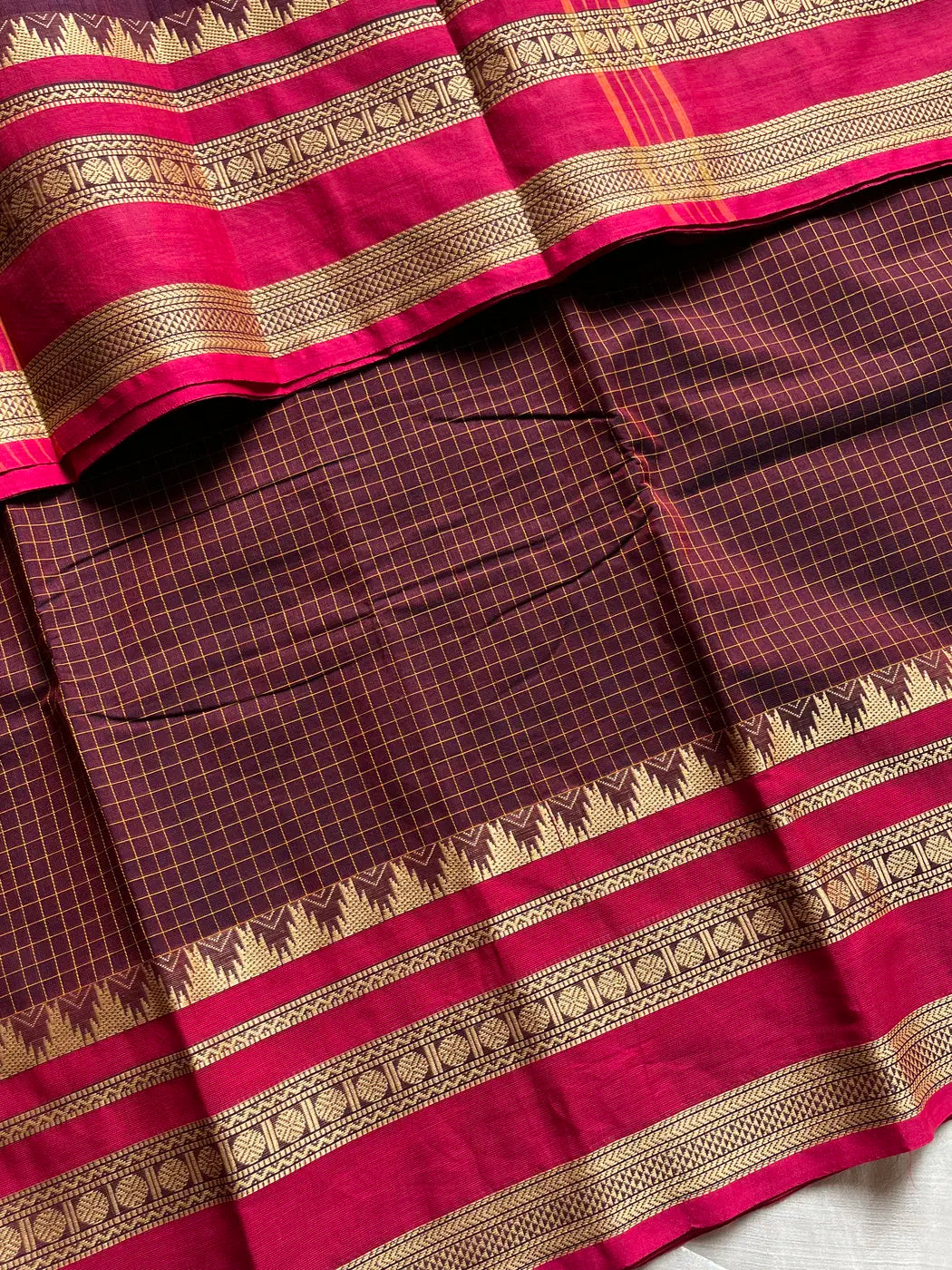 Royal Kattam – Maroon Chettinadu Cotton Saree