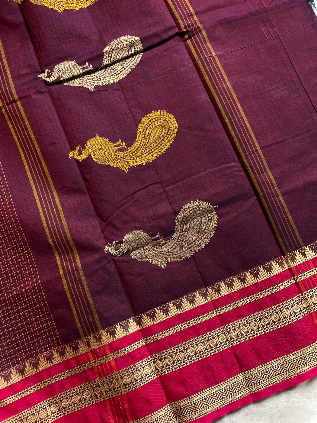 Royal Kattam – Maroon Chettinadu Cotton Saree
