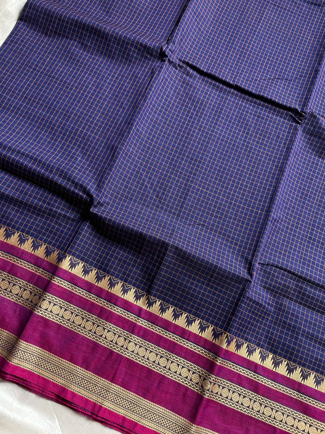 Royal Kattam – Royal Blue Chettinadu Cotton Saree