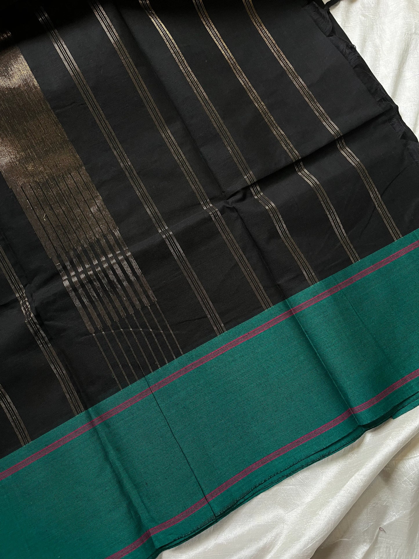 Subtle Weaves Black Chettinadu Cotton Saree with Elegant Border – Handwoven premium cotton saree by House of Thansha