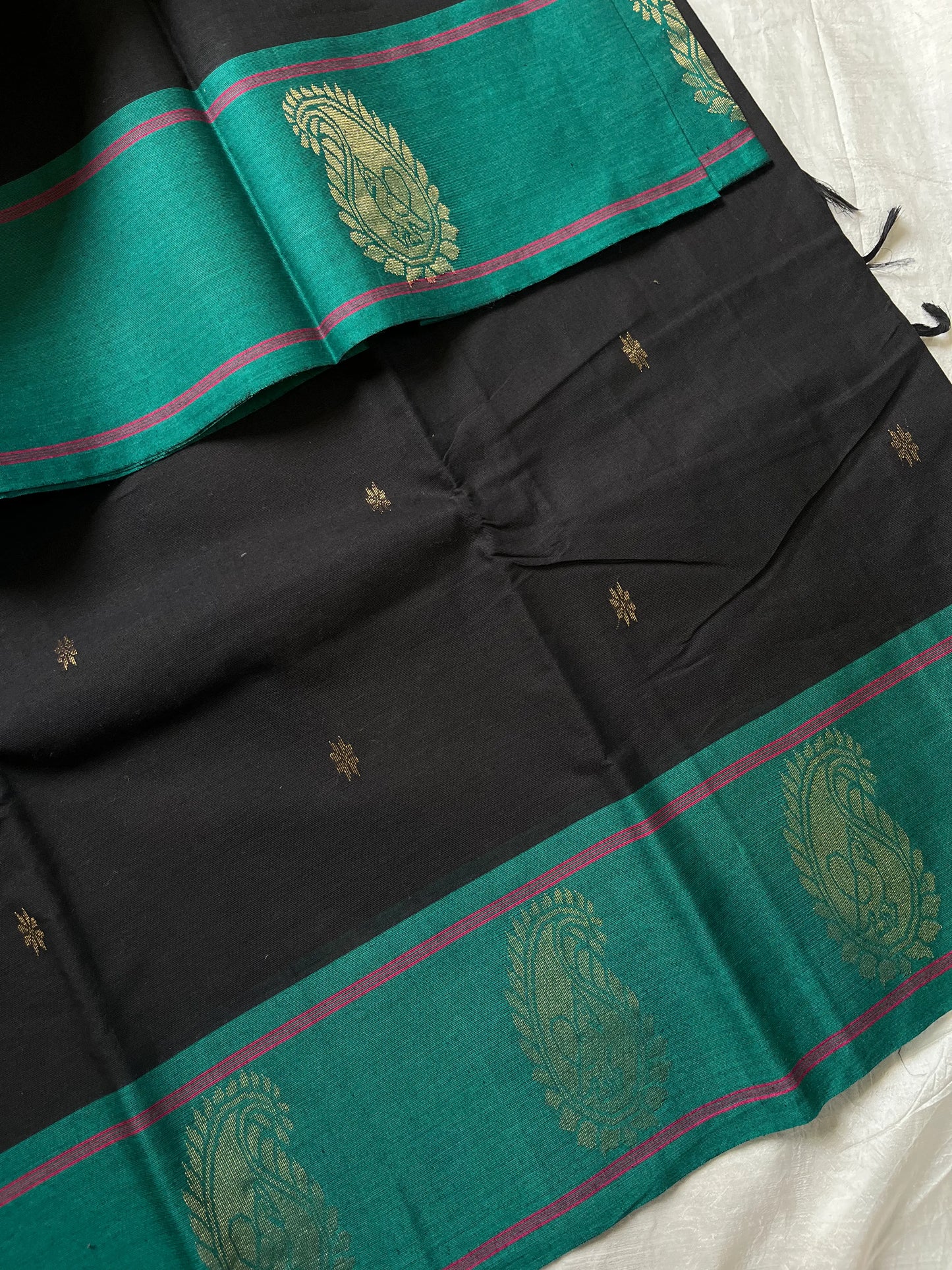 Subtle Weaves Black Chettinadu Cotton Saree with Elegant Border – Handwoven premium cotton saree by House of Thansha
