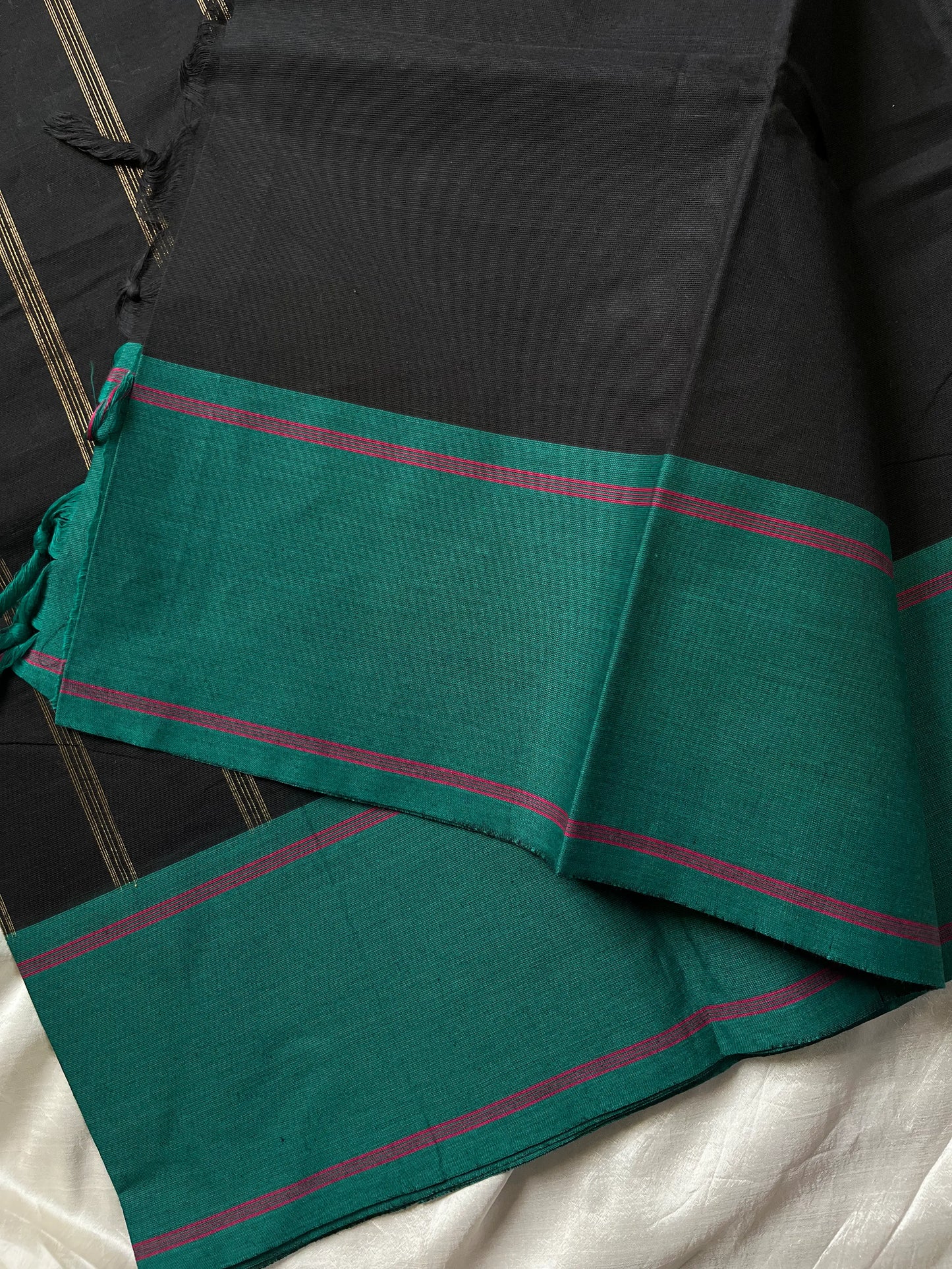 Subtle Weaves Black Chettinadu Cotton Saree with Elegant Border – Handwoven premium cotton saree by House of Thansha