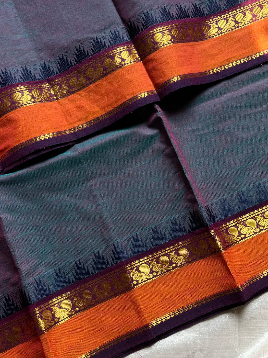 Subtle Weaves | Slate Teal Kanchi Cotton Saree