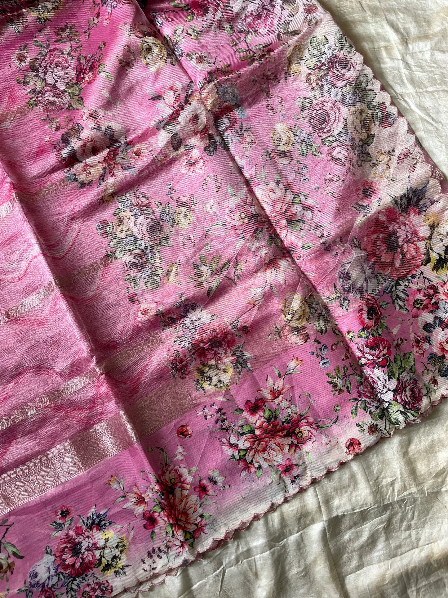 Soft Tissue Edit – Pink Tissue Saree with Scalloped Border & Zari Work