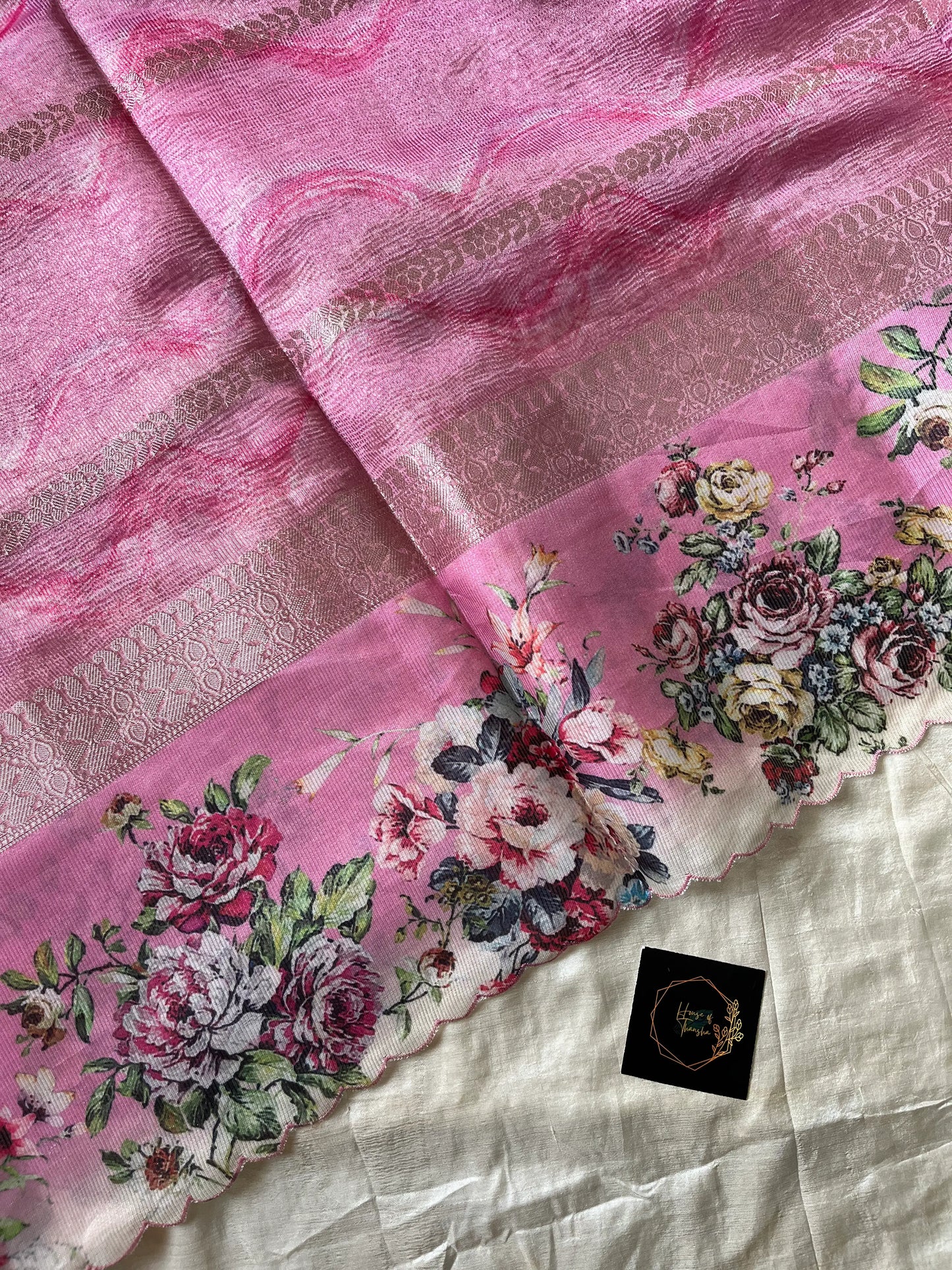 Soft Tissue Edit – Pink Tissue Saree with Scalloped Border & Zari Work