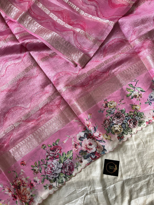 Soft Tissue Edit – Pink Tissue Saree with Scalloped Border & Zari Work