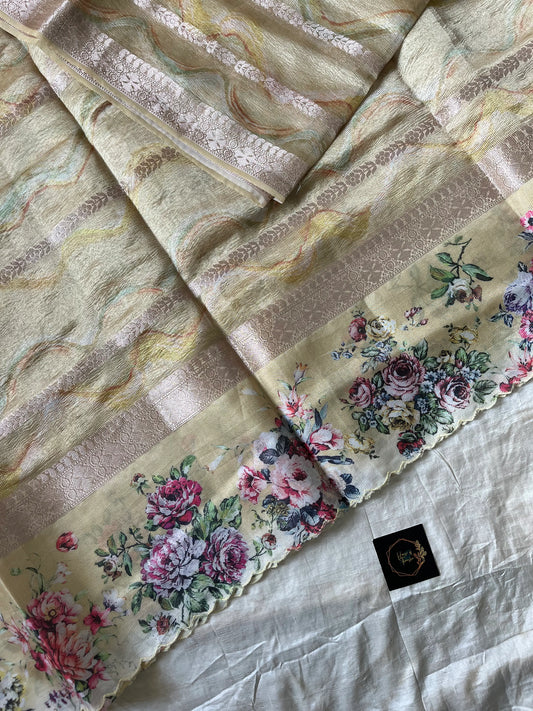 Soft Tissue Edit – Yellow Tissue Saree with Scalloped Border & Zari Work