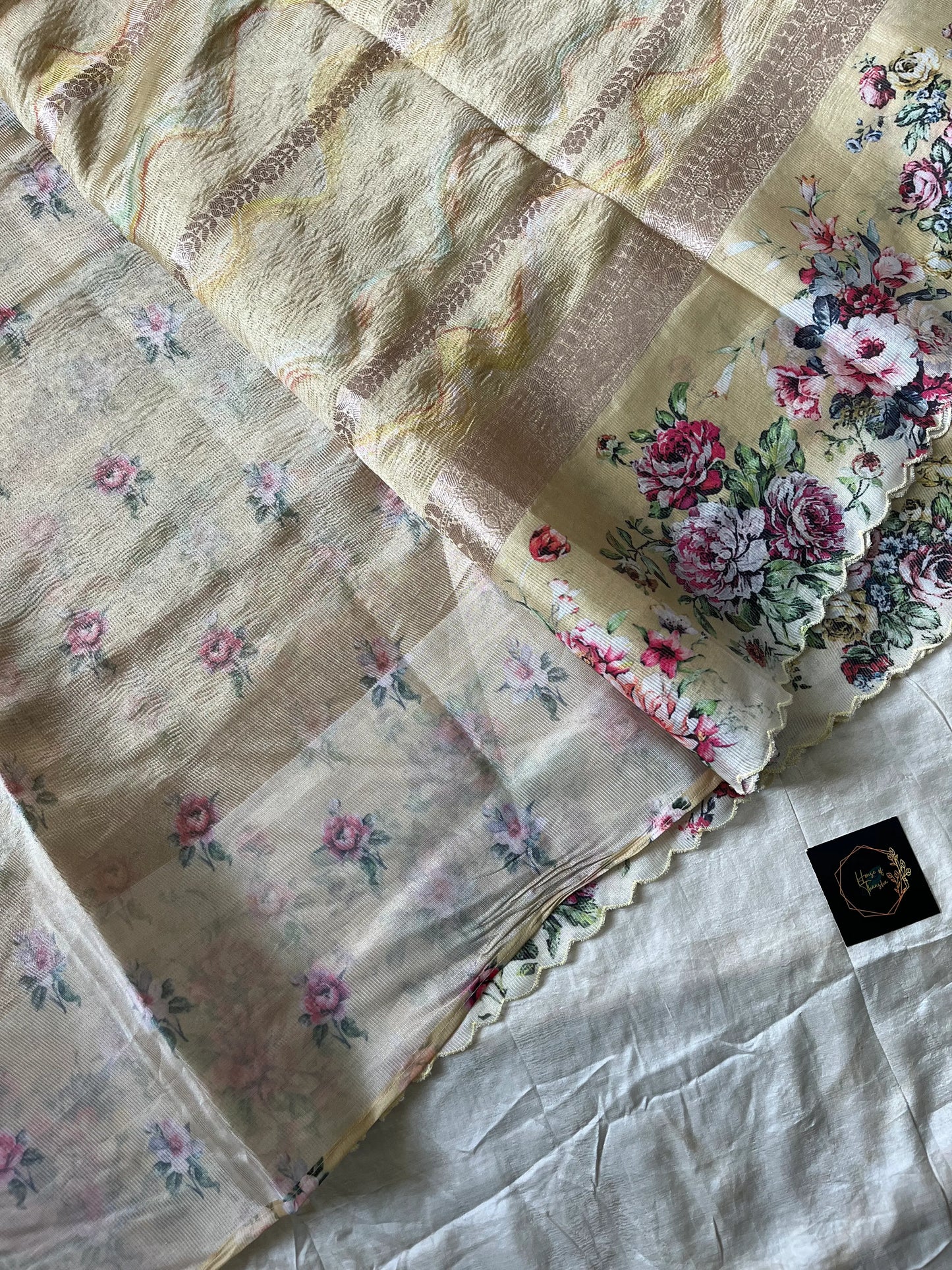 Soft Tissue Edit – Yellow Tissue Saree with Scalloped Border & Zari Work