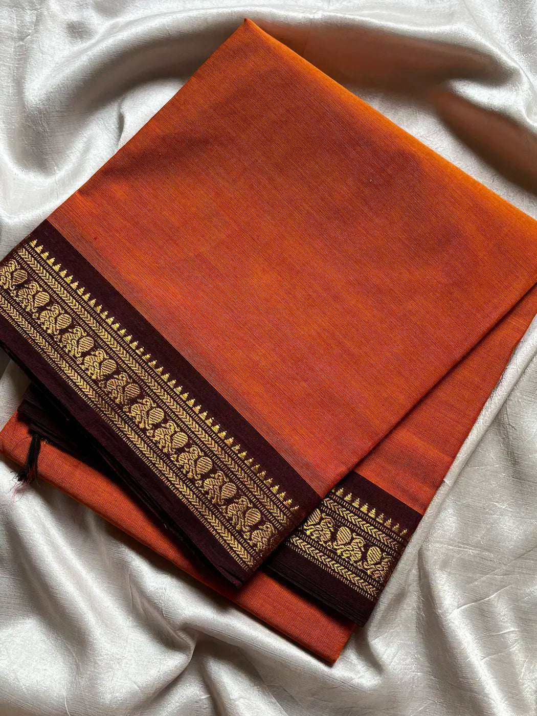 Minimal Border Edit - Orange Cotton Saree