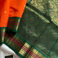 Orange & Green Pure Handloom Kanchi Silk-Cotton Saree with Rich Zari – Pattu Nool Edit by House of Thansha