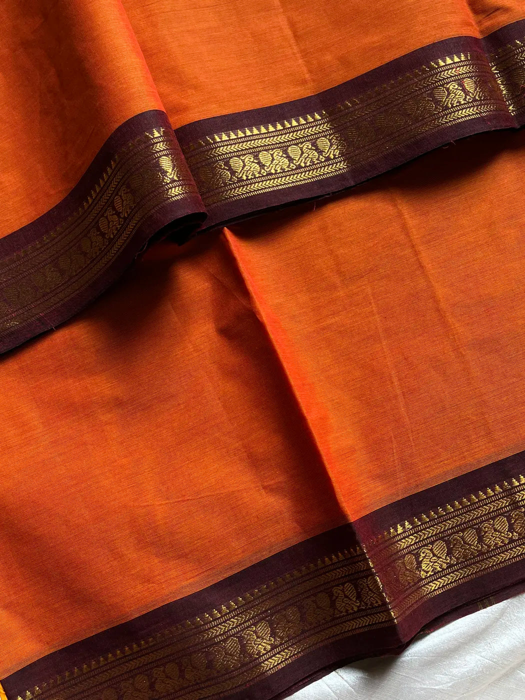 Minimal Border Edit - Orange Cotton Saree