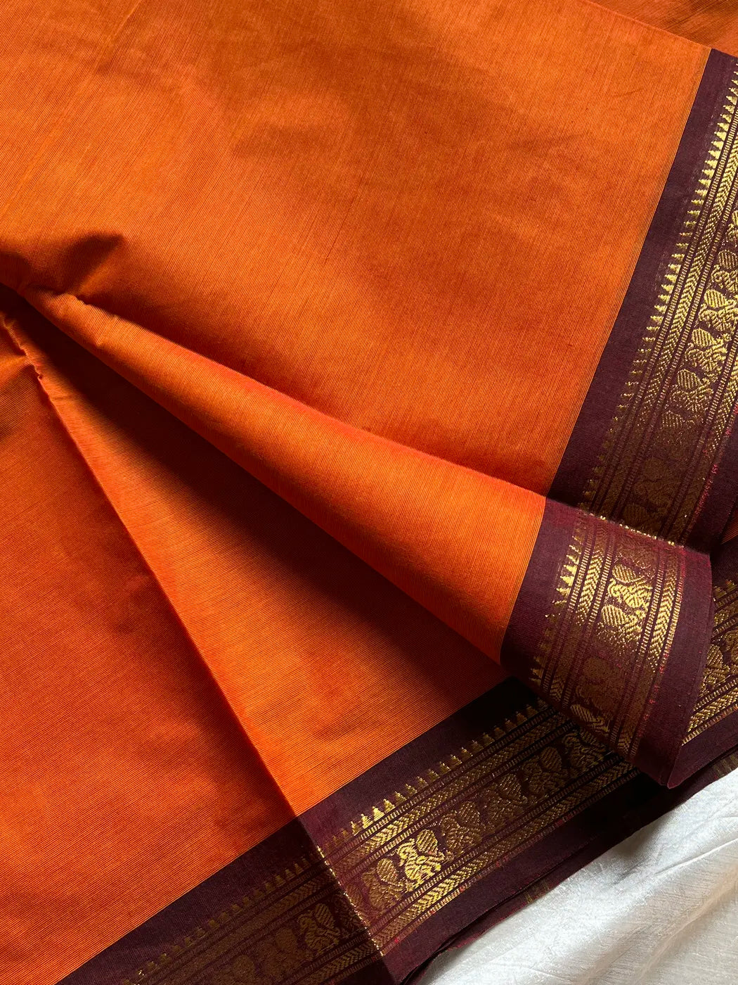 Minimal Border Edit - Orange Cotton Saree